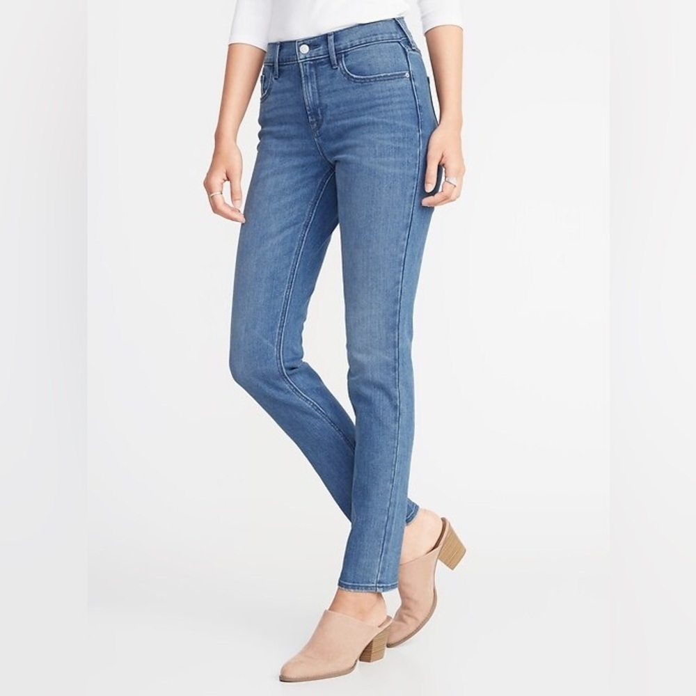 Old Navy Mid Rise Straight Jeans Size 0 Blue Stretch Denim Classic Everyday Fit